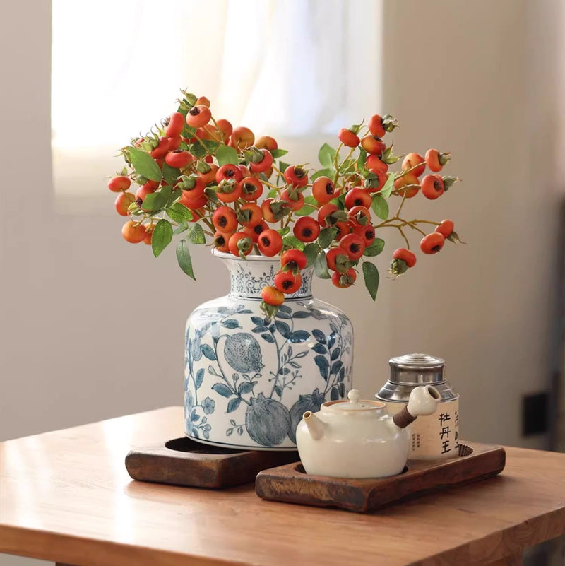 Pomegranate Hand-Painted Blue and White Porcelain Vase